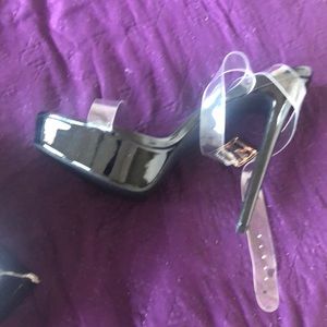 Black clear strap heels